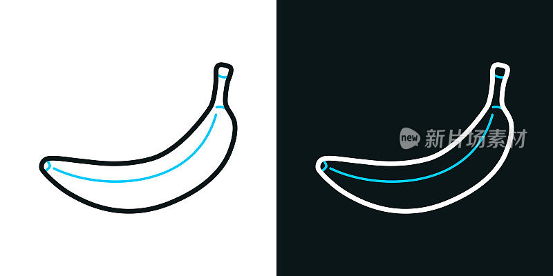 香蕉。黑色或白色背景上的双色线图标-可编辑的笔画