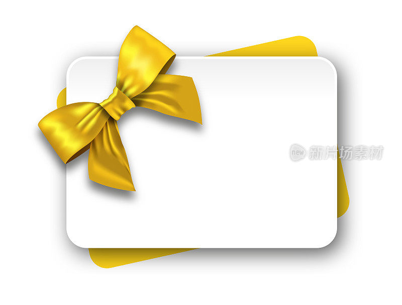 礼品卡与金色蝴蝶结和丝带