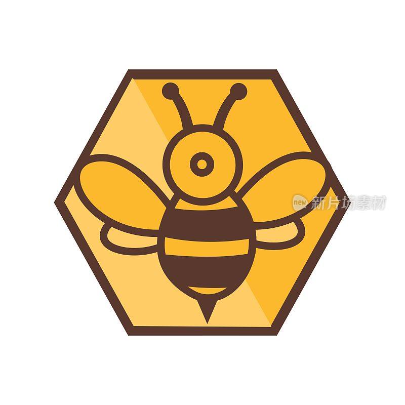 现代数字六边形蜜蜂标志和矢量图标