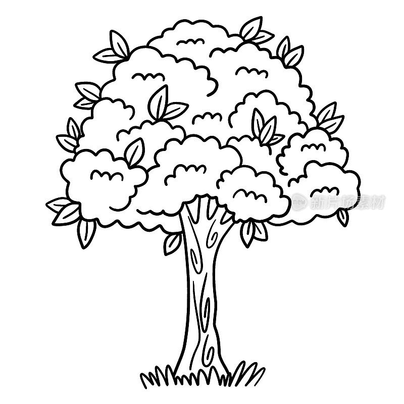 地球日大树隔离儿童涂色页