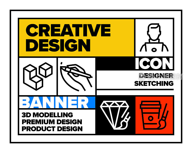 创意设计线图标集和横幅设计