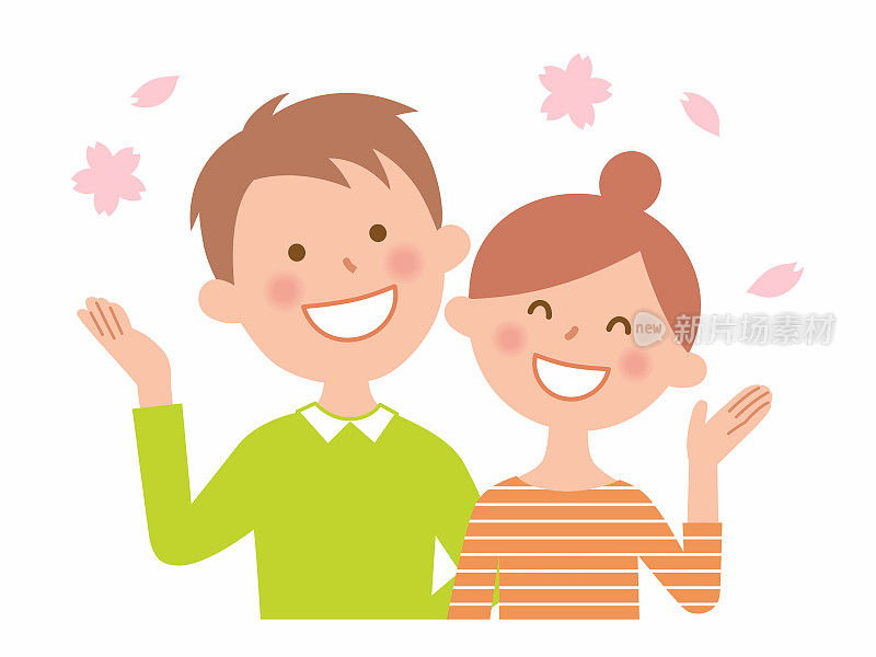 年轻夫妇欣赏樱花