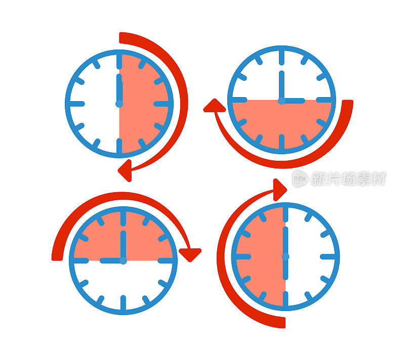 时间管理。每六小时有效安排一次。时钟矢量图标。