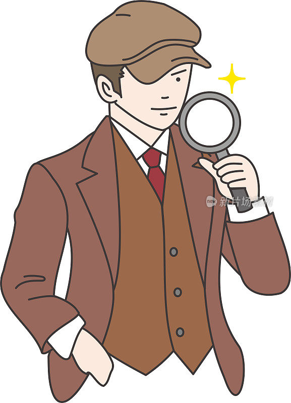 一个东方侦探拿着放大镜的插图