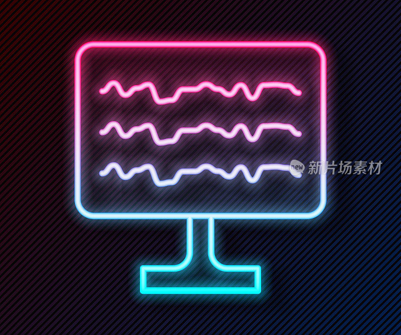 发光的霓虹线脑电图图标孤立的黑色背景。电活动。向量