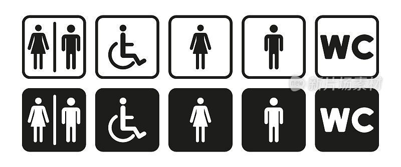 供公众使用的公共厕所或厕所设施。公共厕所，公共厕所，厕所设施，盥洗室。