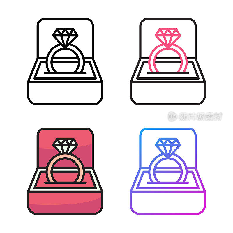 结婚戒指图标设计在四个变化的颜色