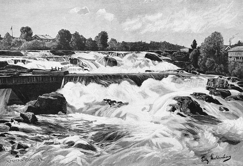 Trollh?tan瑞典的瀑布