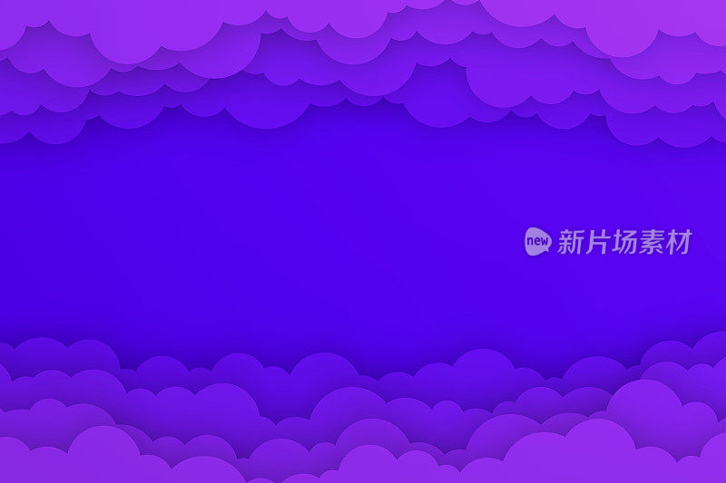 紫色的天空与云彩-剪纸背景-时尚的3D设计