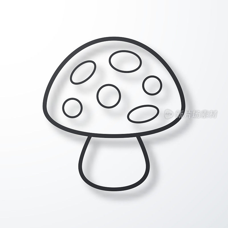 蘑菇。线图标与阴影在白色背景