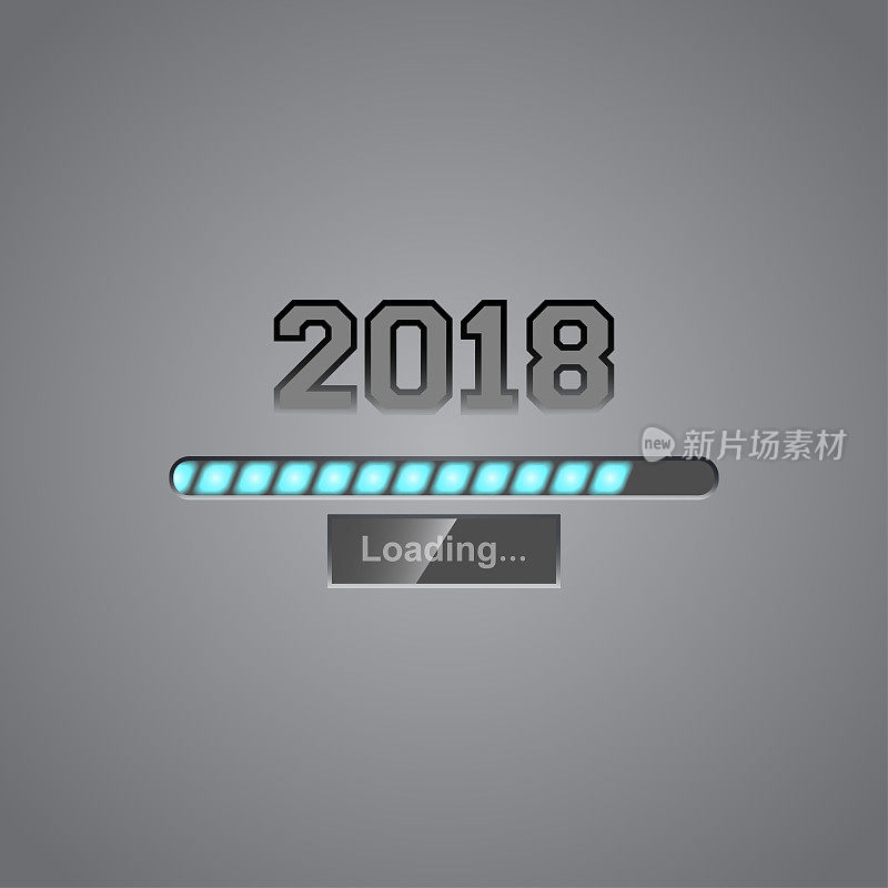 矢量背景与霓虹灯进度条显示加载2018年新年。