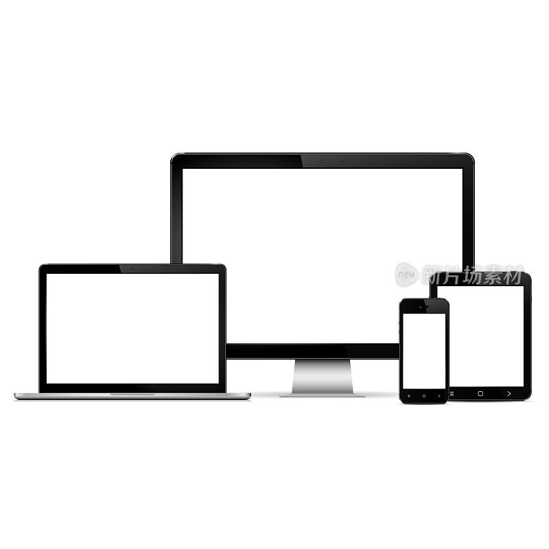 现代电脑显示器，笔记本电脑，数字平板电脑和黑屏手机
