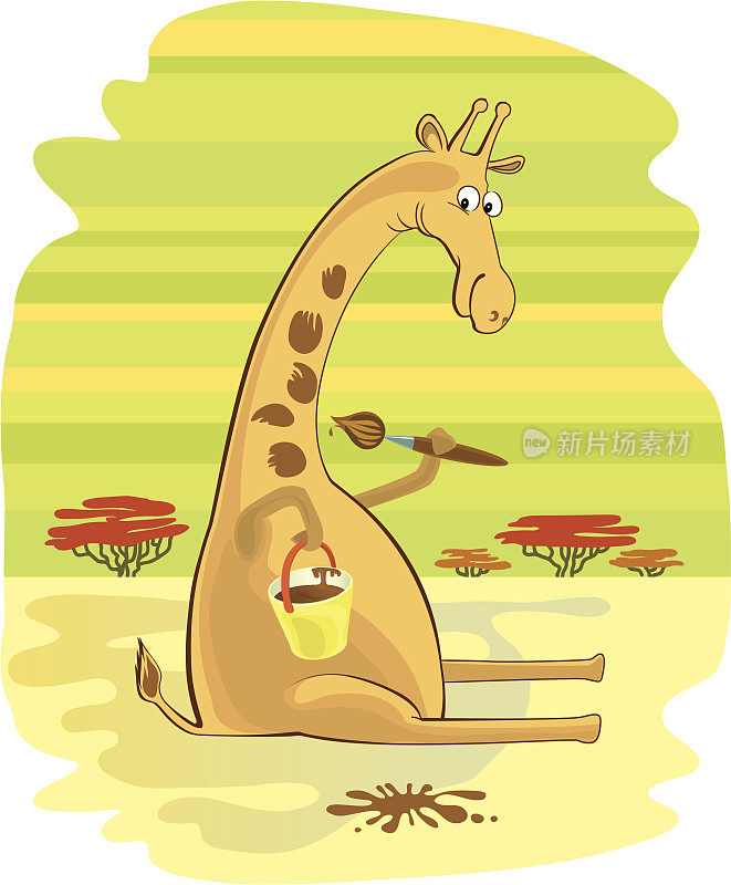 非洲长颈鹿画了一个斑点。漫画插图