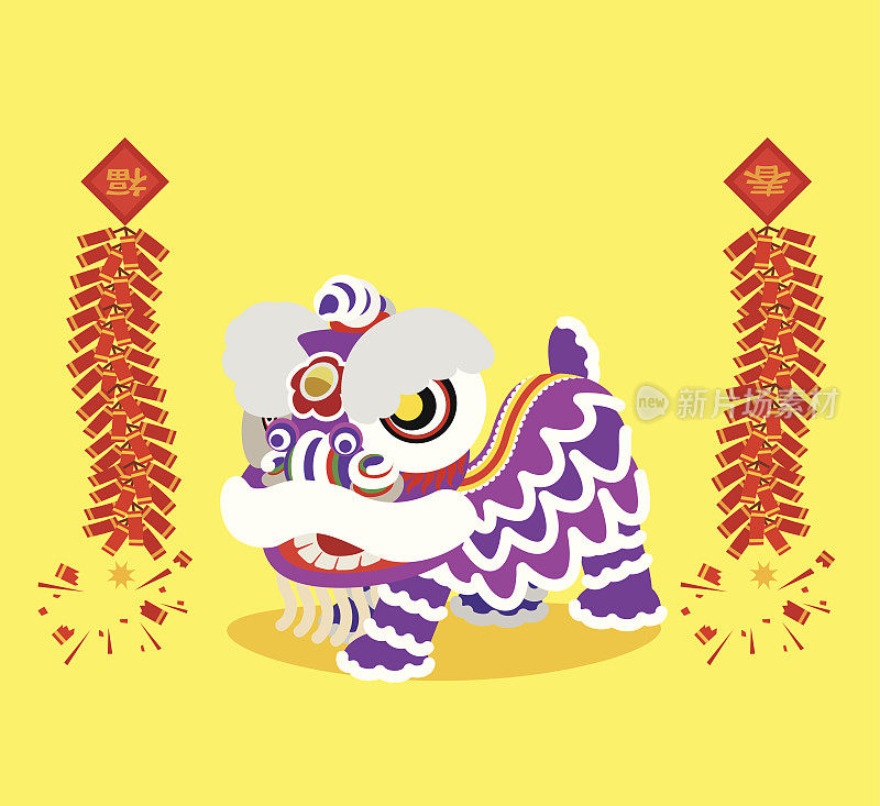 黄色背景上的中国舞狮图片