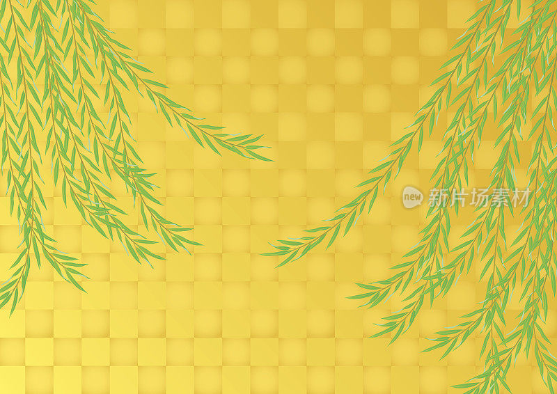 垂柳和金叶。日本的背景材料。