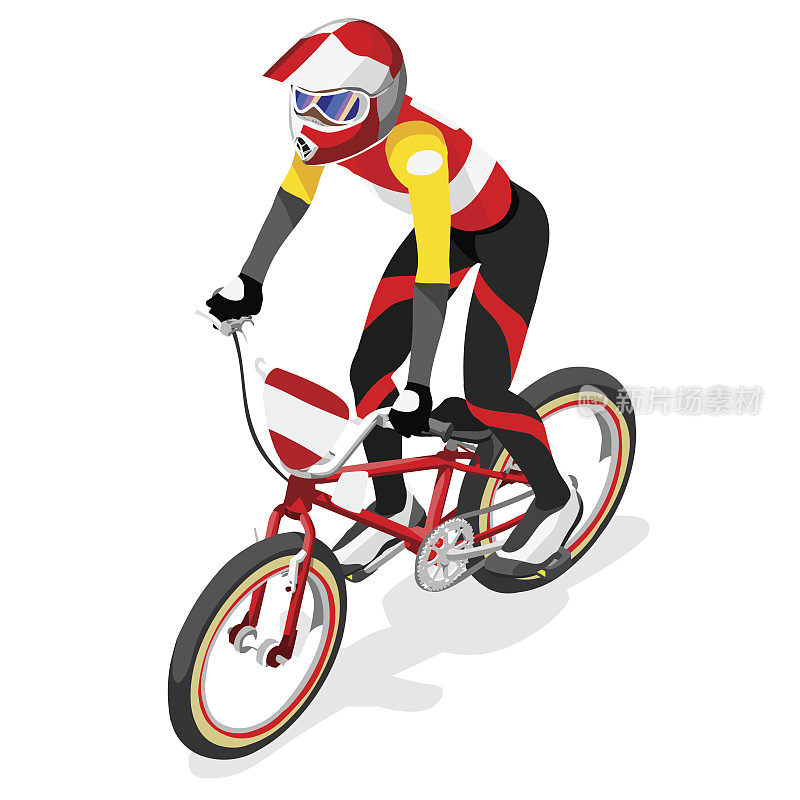 自行车BMX运动三维等距矢量插图