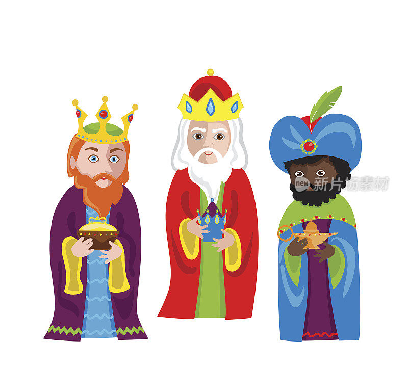 三位智者在圣诞节给耶稣带来礼物。