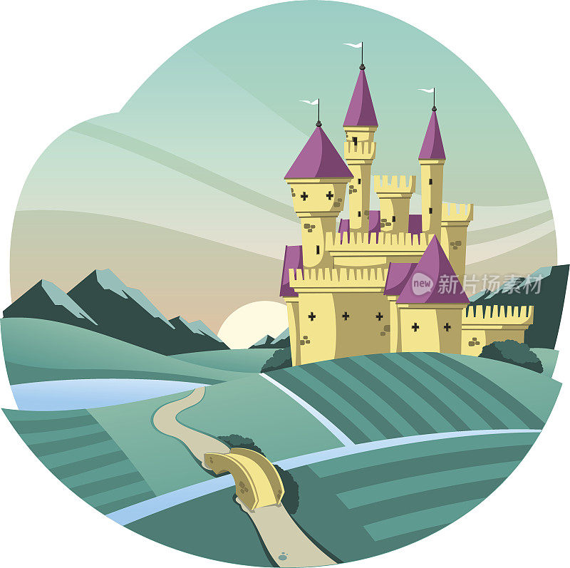 中世纪城堡卡通插图