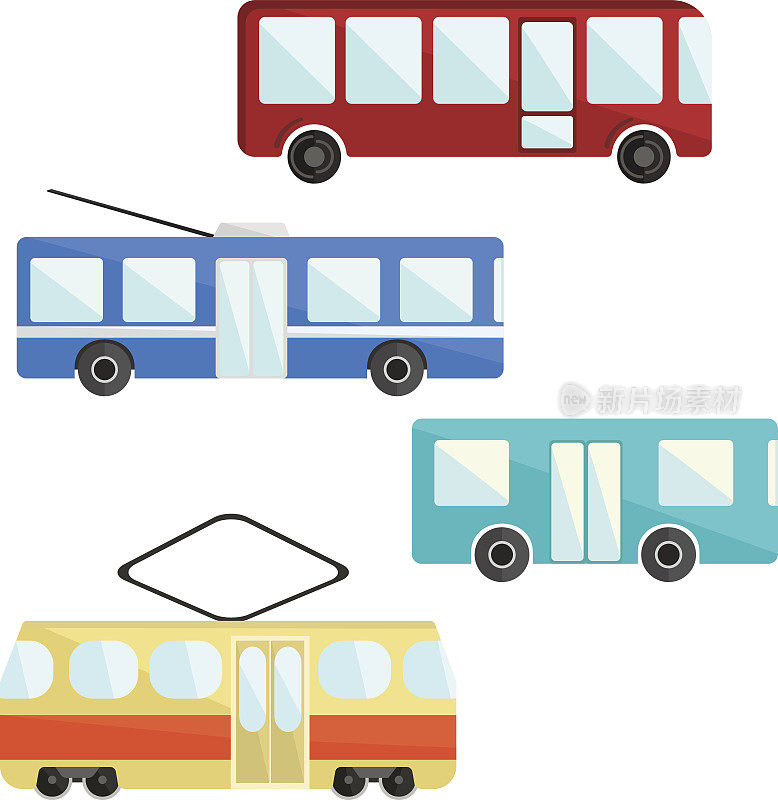 城市公共交通集合。公共汽车、电车和有轨电车
