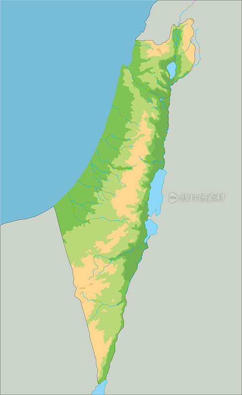 高详细的以色列物理地图。