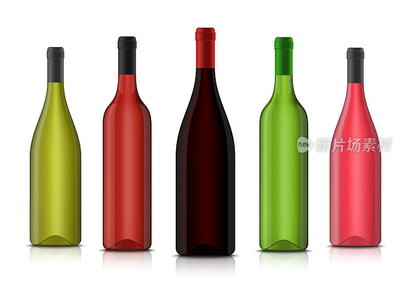 矢量逼真的3d葡萄酒空白瓶模型