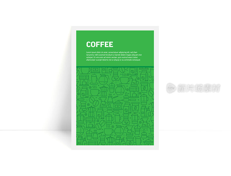 向量集的设计模板和元素为咖啡在时尚的线性风格-图案与线性图标有关的咖啡-极简封面，海报设计