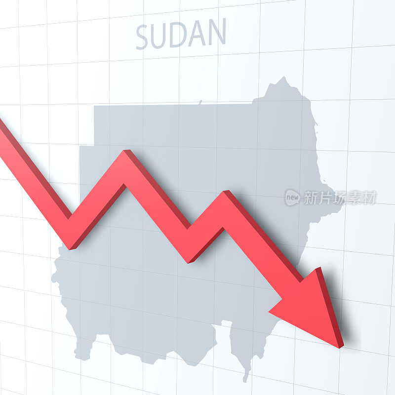 落下的红色箭头与苏丹地图的背景