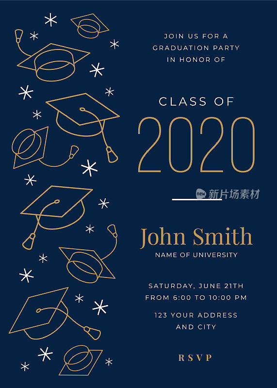2020届毕业班。聚会的邀请。用图标元素设计模板。