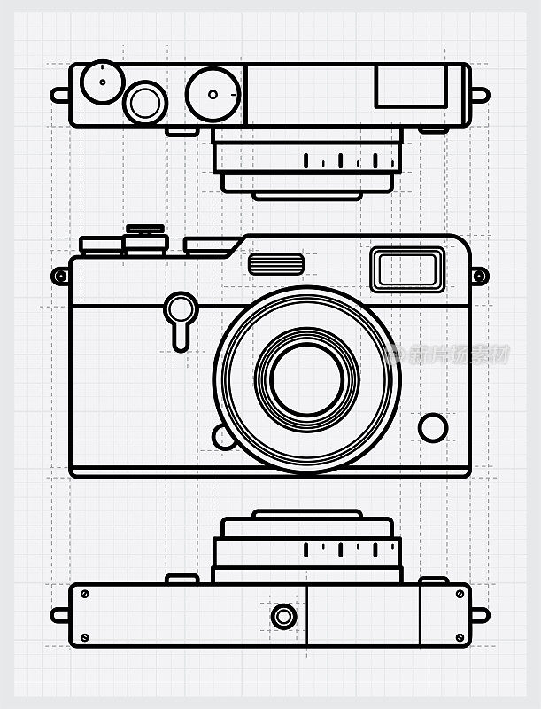 黑白蓝图复古相机草图