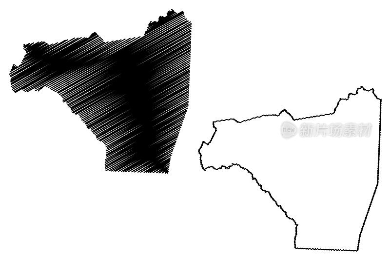 卢瑟福县，北卡罗莱纳州(美国县，美国，美国)地图矢量插图，草稿示意图卢瑟福地图