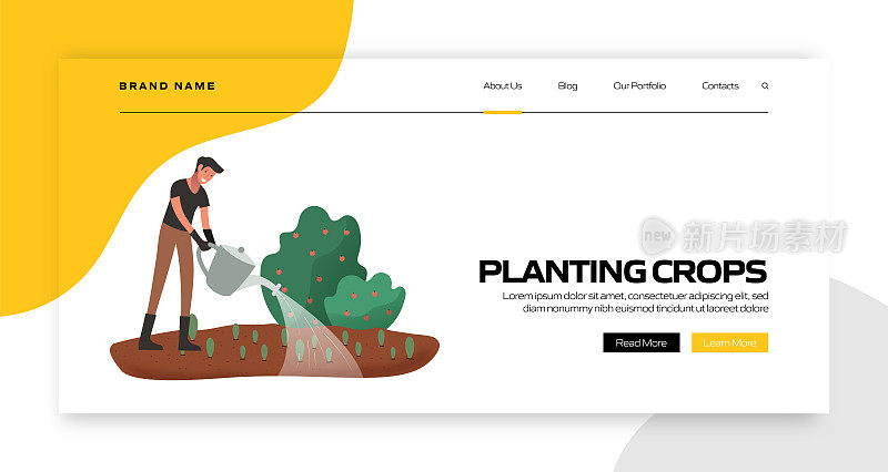 种植作物概念矢量插图登陆页面模板，网站横幅，广告和营销材料，在线广告，业务演示等。