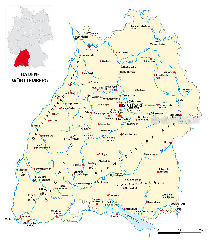 巴登-符腾堡州德语地图