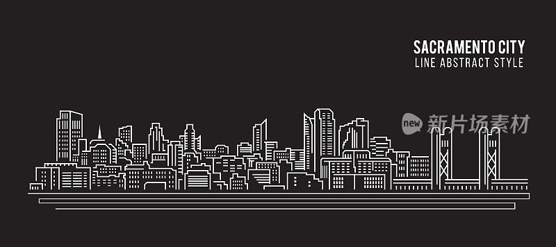 城市景观建筑线条艺术矢量插图设计-萨克拉门托城市