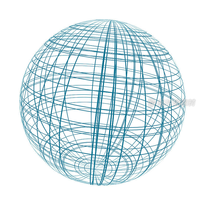 矢量球三维球地球网格。横线和垂线，纬度和经度。神经信息的概念。