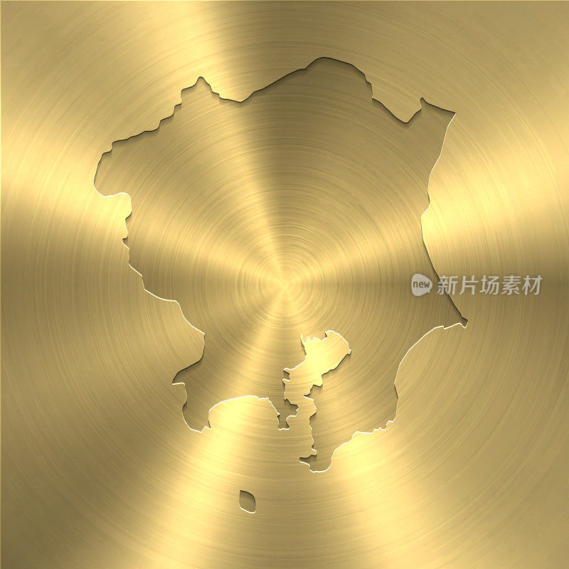 关东地图上的黄金背景-圆形拉丝金属纹理