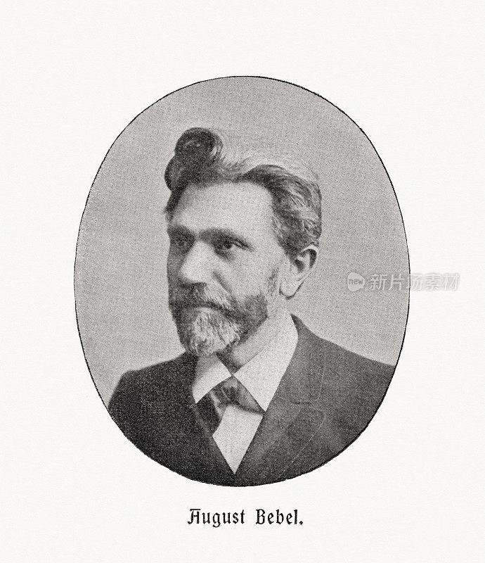 8月比贝尔(1840-1913)，德国社会主义政治家，光栅印刷，出版于1900年