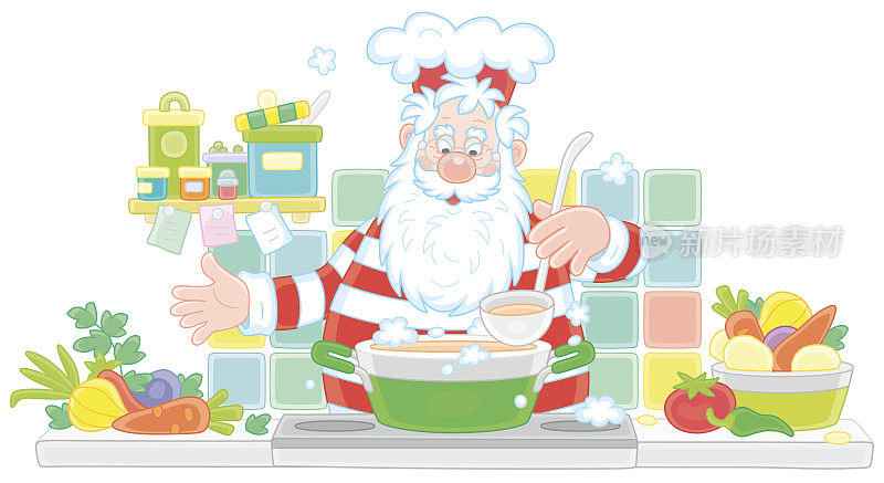 圣诞老人在煮美味的汤