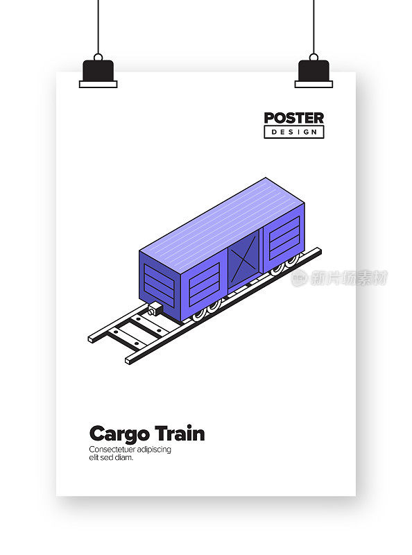 货物列车等距网横幅,海报,封面和横幅的三维设计