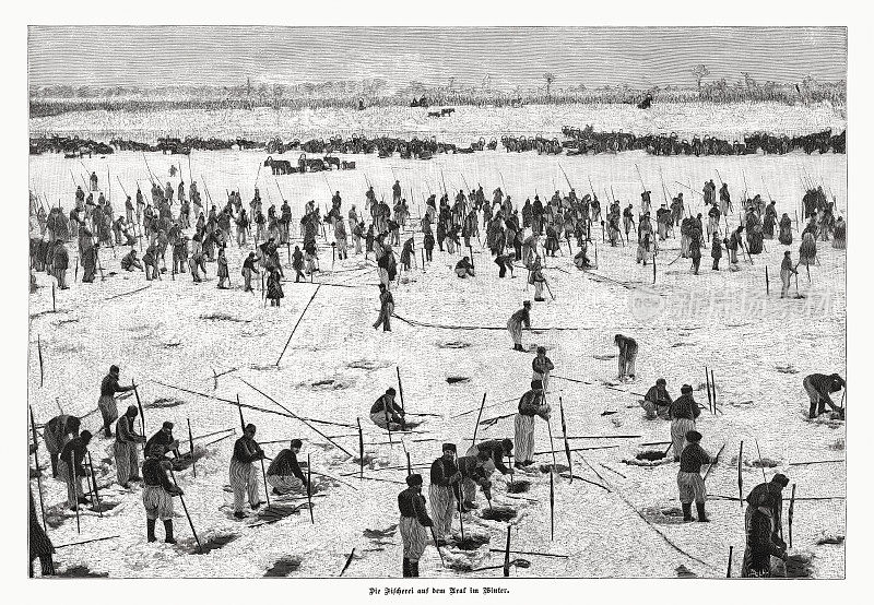 咸海捕鱼，木刻，1897年出版