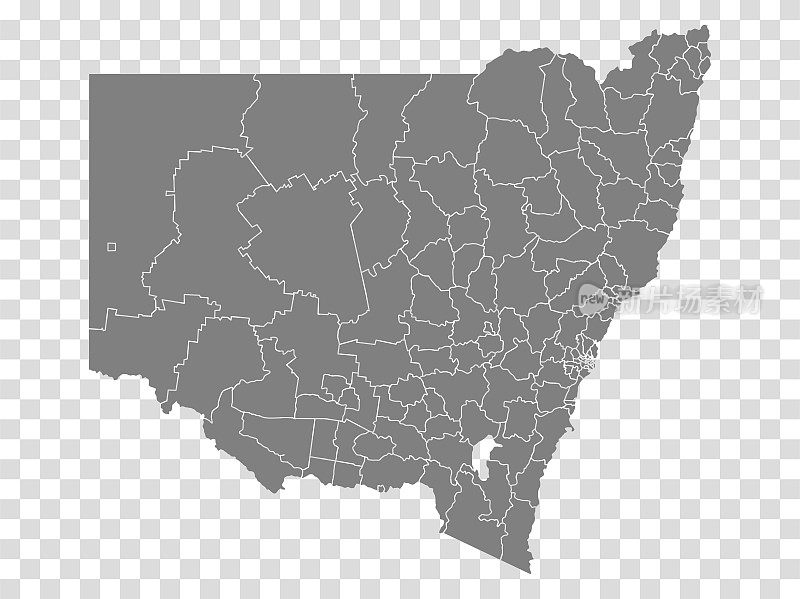 新南威尔士州地图上透明的背景。为您的网站设计，徽标，应用程序，用户界面的新南威尔士州的空白地图。澳大利亚。EPS10。