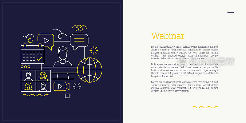 矢量集插图网络研讨会的概念。线条艺术风格的网页，横幅，海报，印刷等背景设计。矢量插图。
