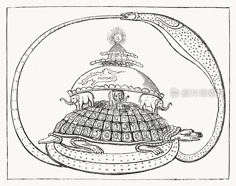 古代印度的世界观念，木刻，1862年出版