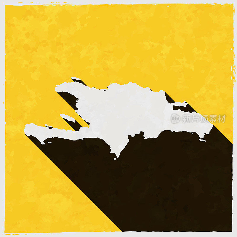 伊斯帕尼奥拉岛地图，纹理黄色背景上有长长的阴影
