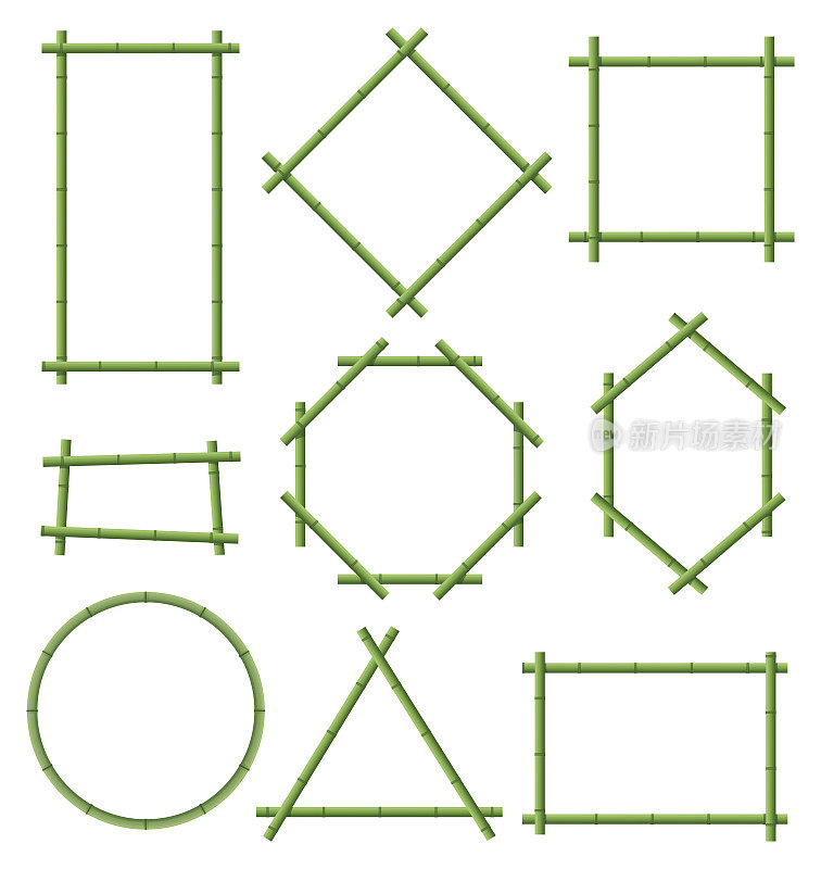 绿色竹框架平坦向量插图集