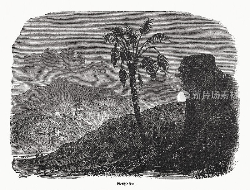 伯赛达，以色列，加利利海，木版画，1862年出版