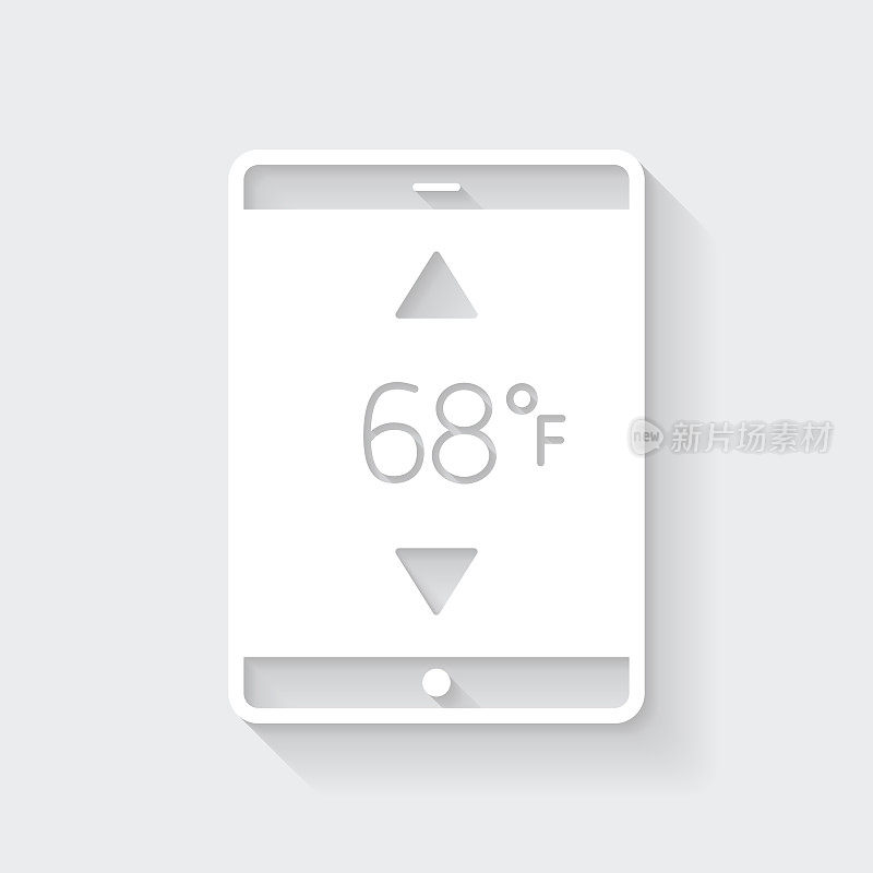 带加热控制的平板电脑。图标与空白背景上的长阴影-平面设计