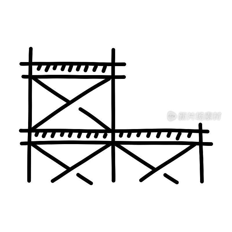 工作脚手架手绘图标，涂鸦风格矢量插图