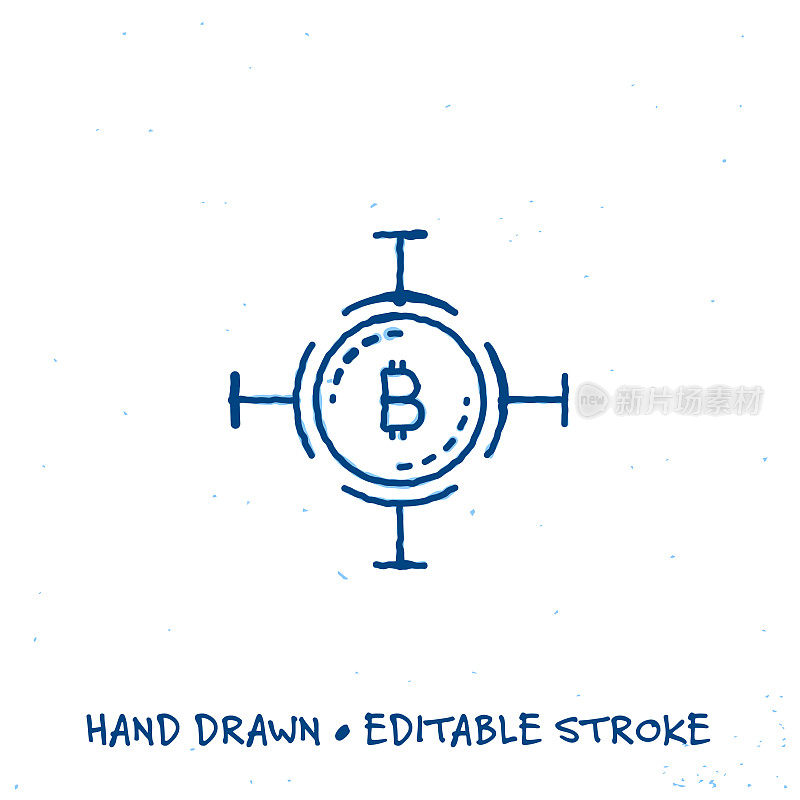 Sketchy瞄准比特币线图标与可编辑的笔画