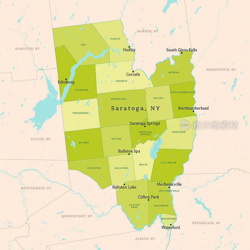 纽约萨拉托加矢量地图绿色