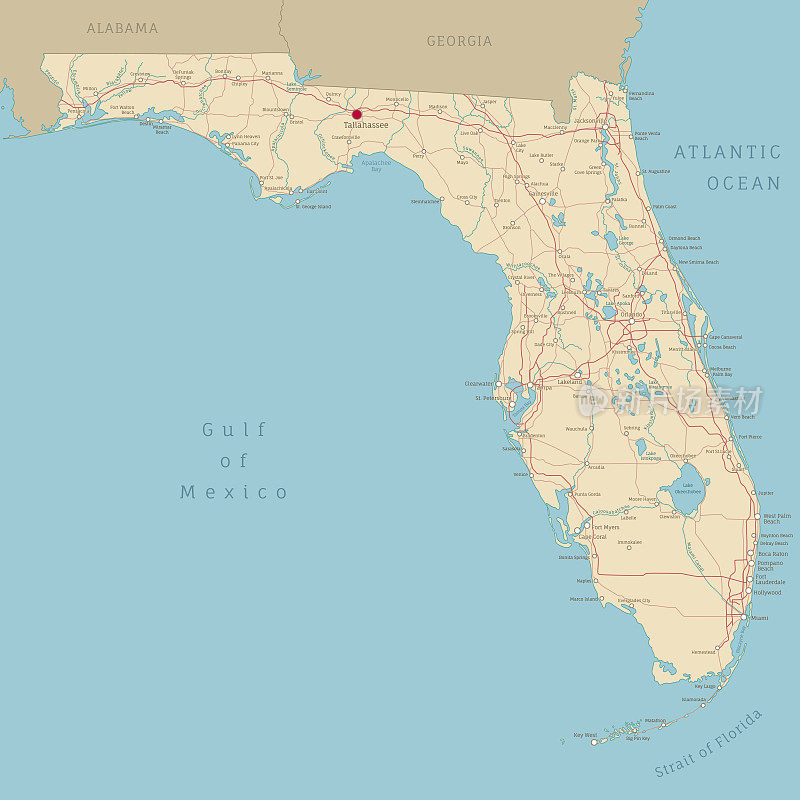 美国联邦州佛罗里达州的路线图
